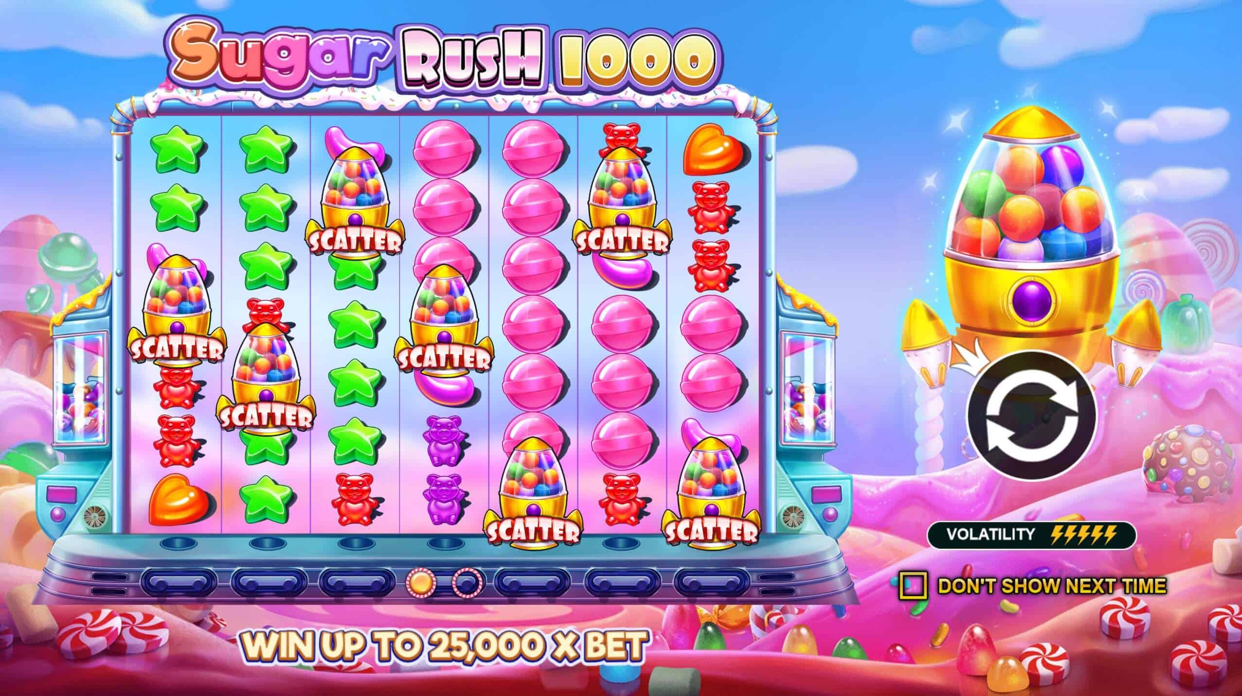 Игровое поле Sugar Rush 1000 — сетка 7×7, конфеты и споты-множители